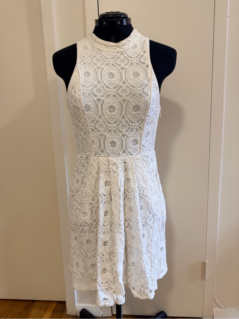 Kimchi Blue Cream Lace Mini Dress with High Neck